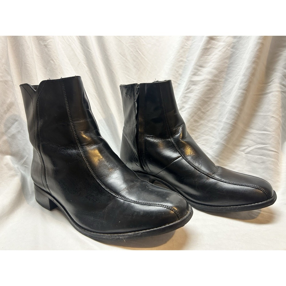 Florsheim Duke Ankle Boots 10.5 EEE Black Leather Side Zip Beatles Elvis 11087
